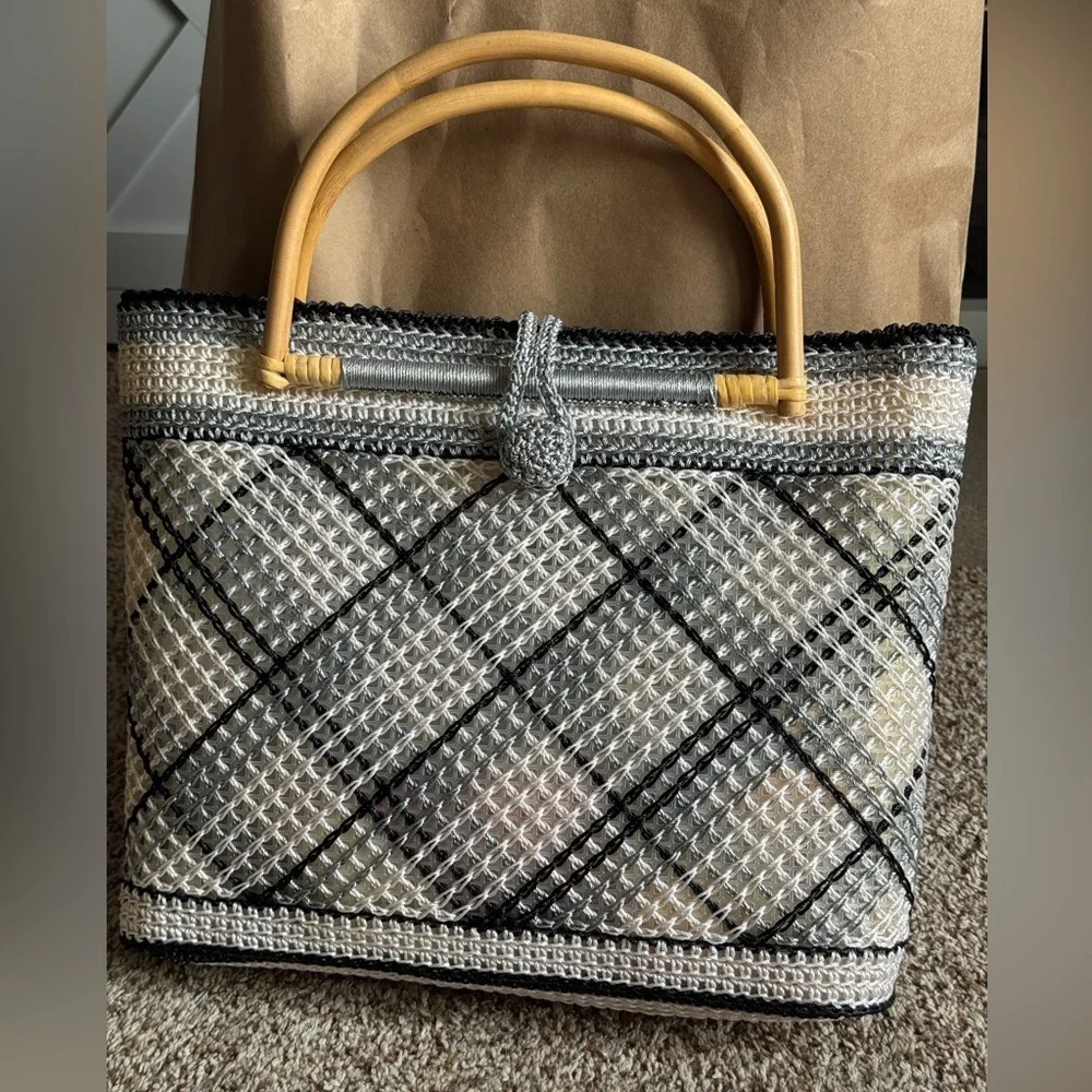 Elegant Woven‎ Handbag with Bamboo Handles